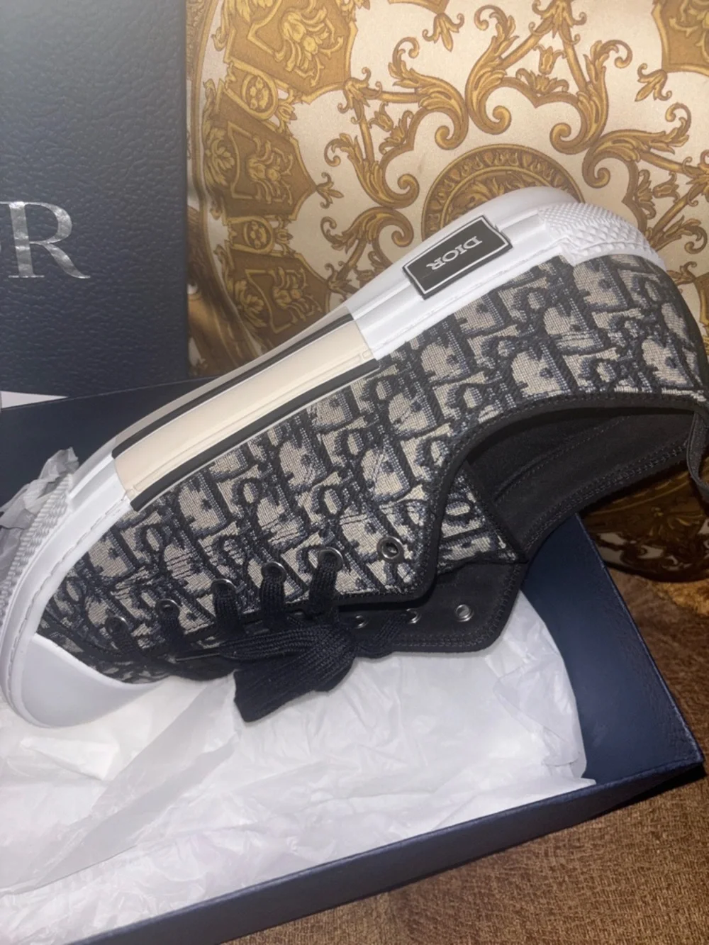 Dior Low-Top Oblique Canvas Sneakers in Black and White - Picture 6 of 7